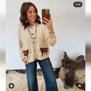 Two FLY Co. NWT Ranch Royalty * HEREFORD Chic Beige Cardigan Cattle Western
